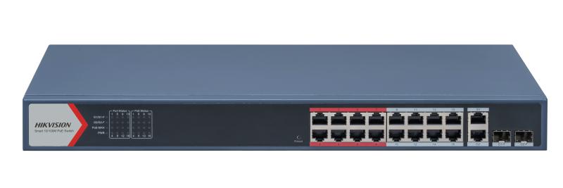 مفتاح إيثرنت سريع ذكي DS-3E1318P-EI ذو 16 منفذًا مزود بتقنية PoE